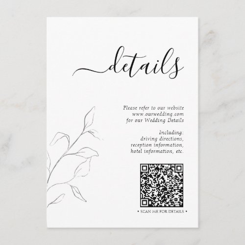 Modern QR Code Gray White Wedding Details Enclosure Card