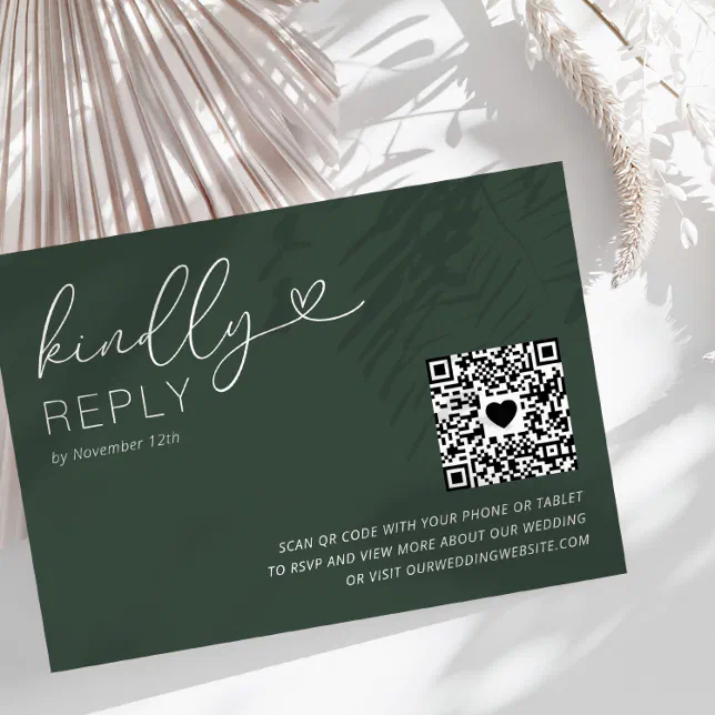 Modern QR Code Green Wedding RSVP Card | Zazzle