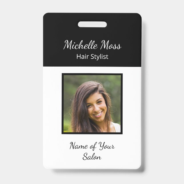 Modern QR code Hair Stylist Black White Badge (Front)