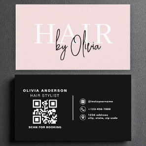 Modern QR Code Hair Stylist Blush Pink Typography  Business Card