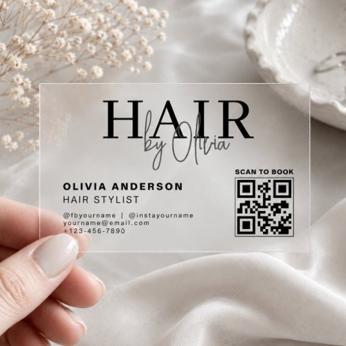 Modern QR Code Hair Stylist Transparent Clear Business Cards
