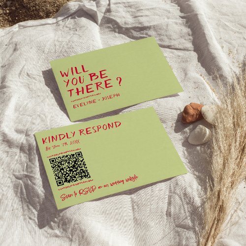 Modern QR Code Handwritten Colorful Retro Wedding RSVP Card