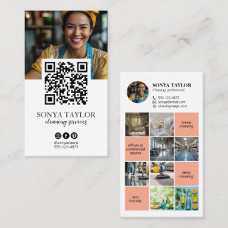 Modern QR Code Insta Photo Collage Cleaning Business Card