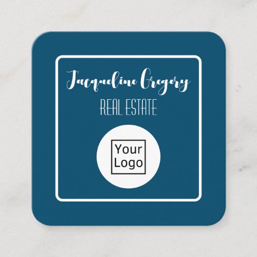Modern QR Code Logo Navy Blue Small Business Square Business Card
