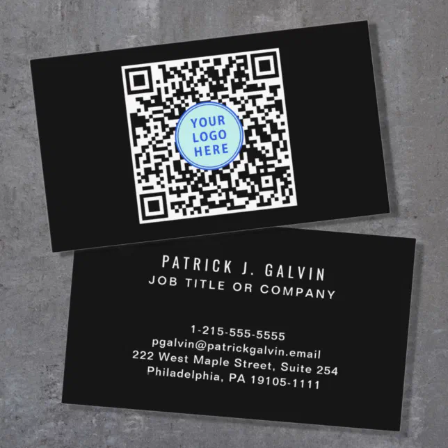 Modern QR Code Logo Professional Black Business Card | Zazzle