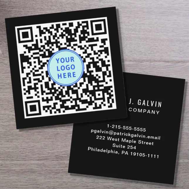 Modern QR Code Logo Professional Black Square Business Card | Zazzle