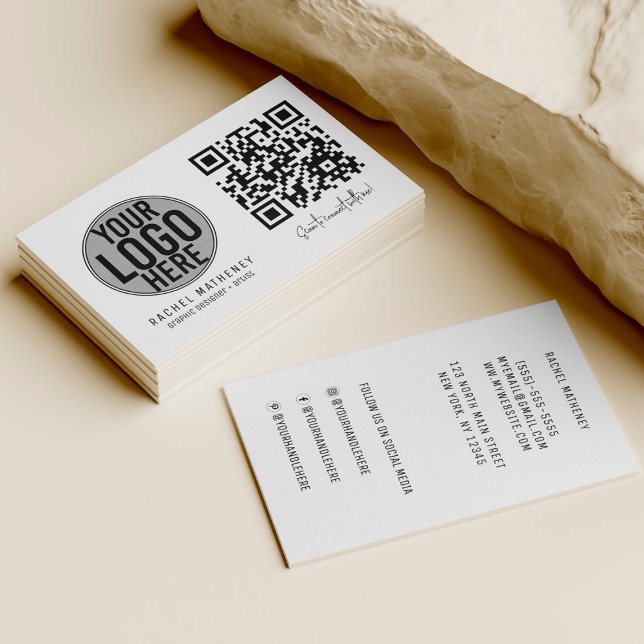 Modern QR Code Logo Simple White Professional Business Card (Creator Uploaded)