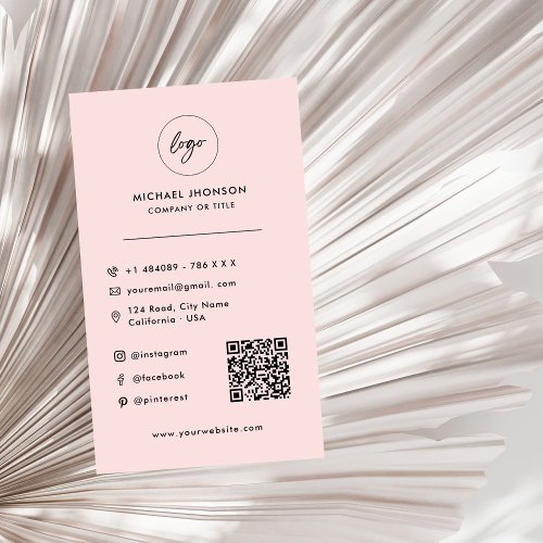 Modern Qr Code Logo Social Media Icons Pink Business Card