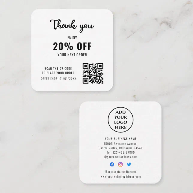 Modern QR Code Loyalty Business Logo Black White Discount Card Zazzle