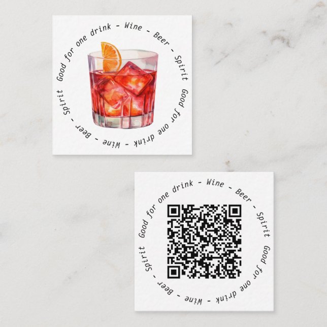 Modern QR Code Negroni Drink Voucher Square Business Card (Front/Back)