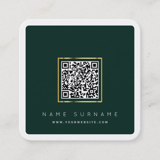 Modern QR code networking scannable logo Square Bu Business Card (Front)