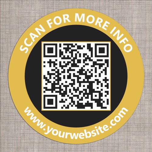 Modern QR Code personalized Text Black Gold White Classic Round Sticker