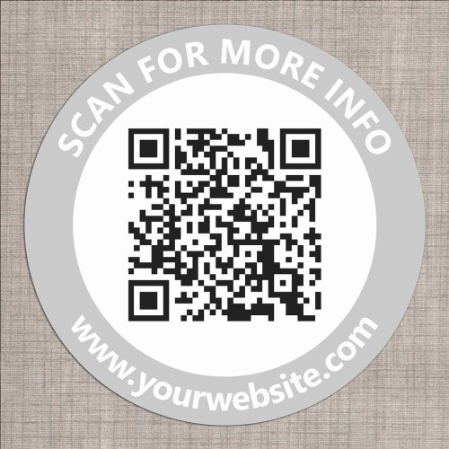 Modern QR Code personalized Text Black Grey White Classic Round Sticker