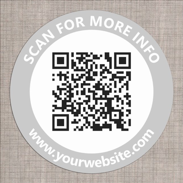Modern QR Code personalized Text Black Grey White Classic Round Sticker (Creator Uploaded)