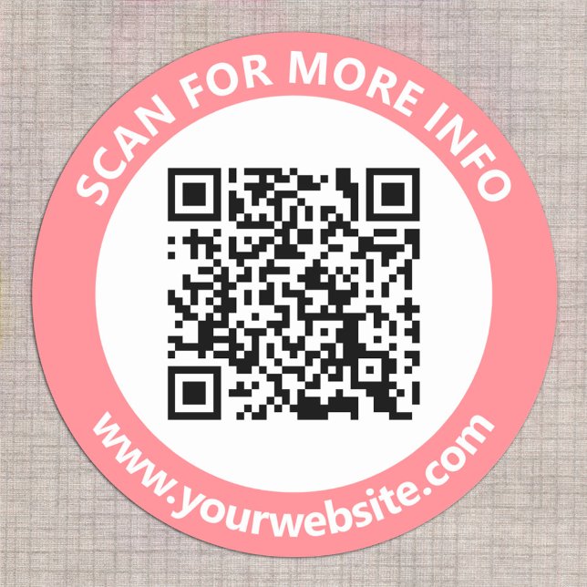 Modern QR Code personalized Text Pink Black White Classic Round Sticker (Creator Uploaded)
