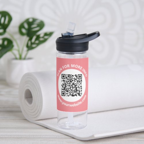 Modern QR Code personalized Text Pink  White Water Bottle