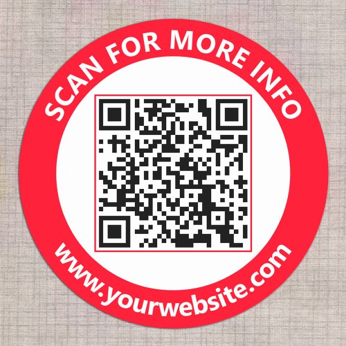 Modern QR Code personalized Text Red White Black Classic Round Sticker