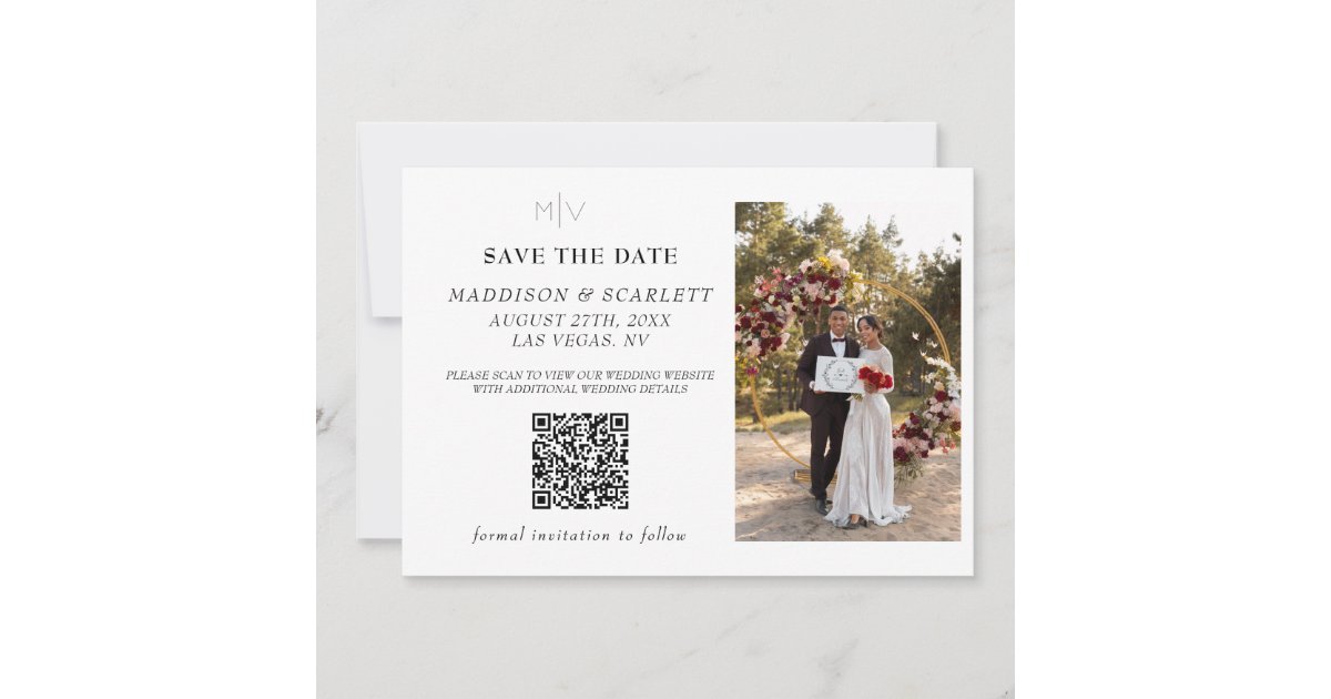 Modern QR Code Photo Back Save The Date Invitation | Zazzle