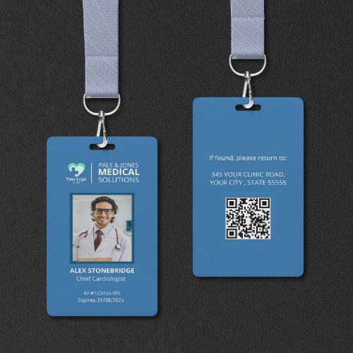 Modern QR Code Photo Blue Clinic Staff Badge