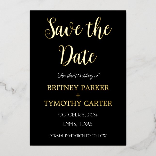 Modern QR Code Photo Calligraphy Black Wedding Foi Foil Invitation (Front)