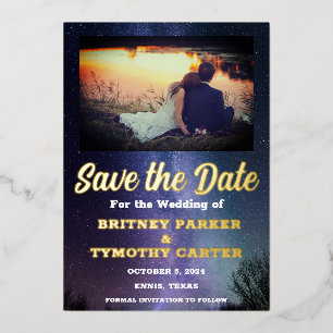 Modern QR Code Photo Celestial Galaxy Wedding Foil Invitation