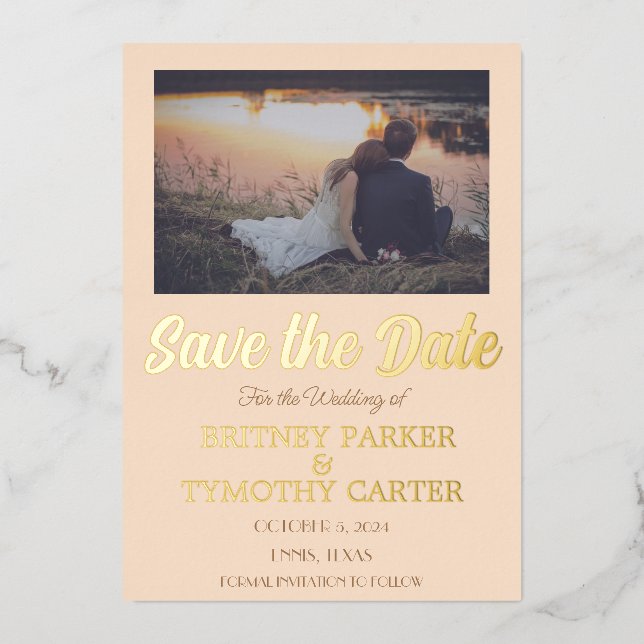 Modern QR Code Photo Champagne Ivory Wedding Foil  Invitation (Front)