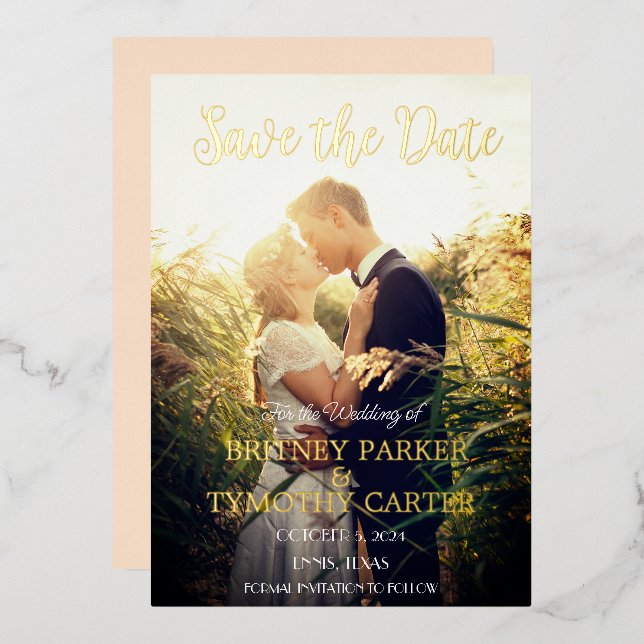 Modern QR Code Photo Champagne Ivory Wedding Foil Invitation (Front/Back)