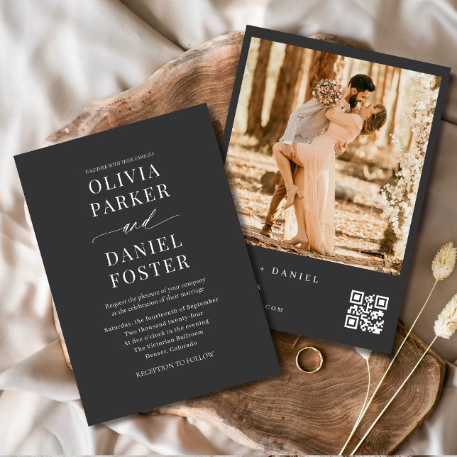 Modern QR Code Photo Charcoal Elegant Wedding Invitation (Creator Uploaded)