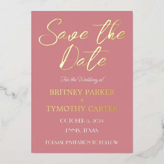 Modern QR Code Photo Dusty Rose Script Wedding Foil Invitation (Front)