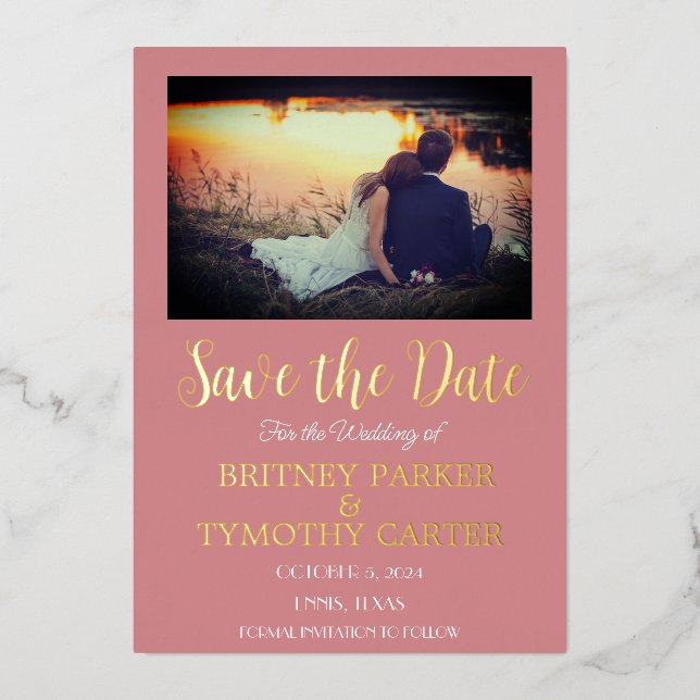 Modern QR Code Photo Dusty Rose Wedding Foil Invitation (Front)