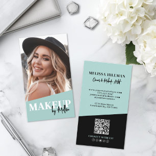 Modern QR Code Photo Makeup Vertical Business Card