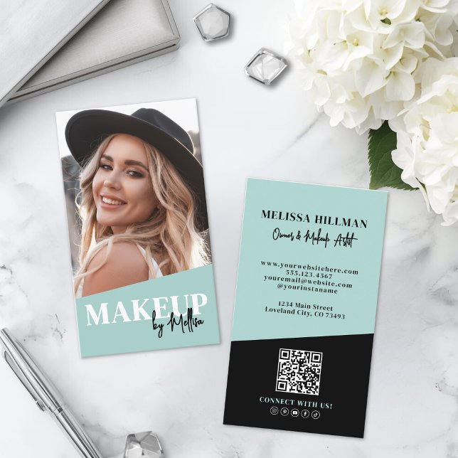 Modern QR Code Photo Makeup Vertical Business Card (Modern QR Code Photo Makeup Vertical Business Card )