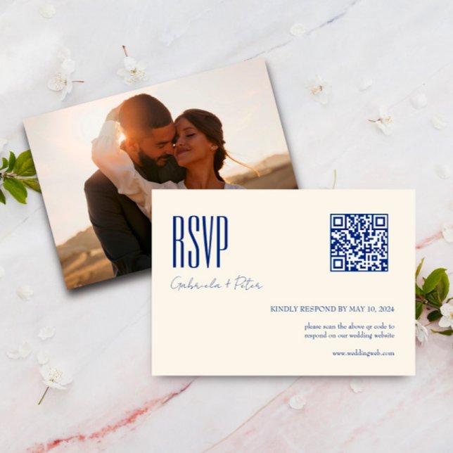 Modern QR Code Photo Minimalist Navy Blue RSVP Card (Creator Uploaded)