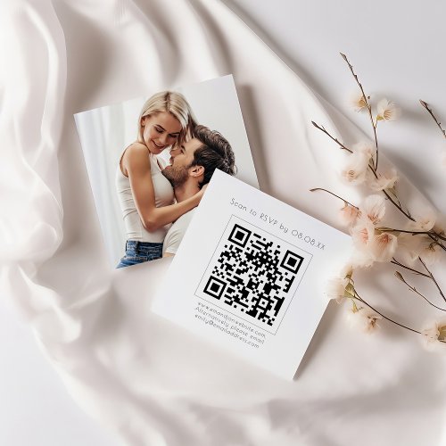 Modern QR Code Photo on reverse RSVP Enclosure Card