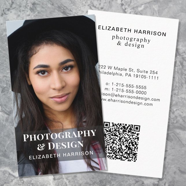 Modern QR Code Photo Professional Business Card (Input your website address to create a scannable QR code)