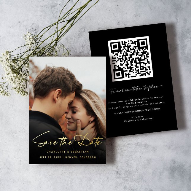 Modern QR Code Photo Save the Date Gold Foil Invitation (Creator Uploaded)