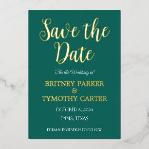 Modern QR Code Photo Script Emerald Green Wedding Foil Invitation