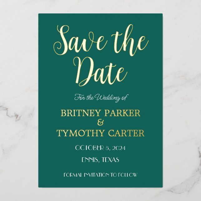 Modern QR Code Photo Script Emerald Green Wedding Foil Invitation (Front)