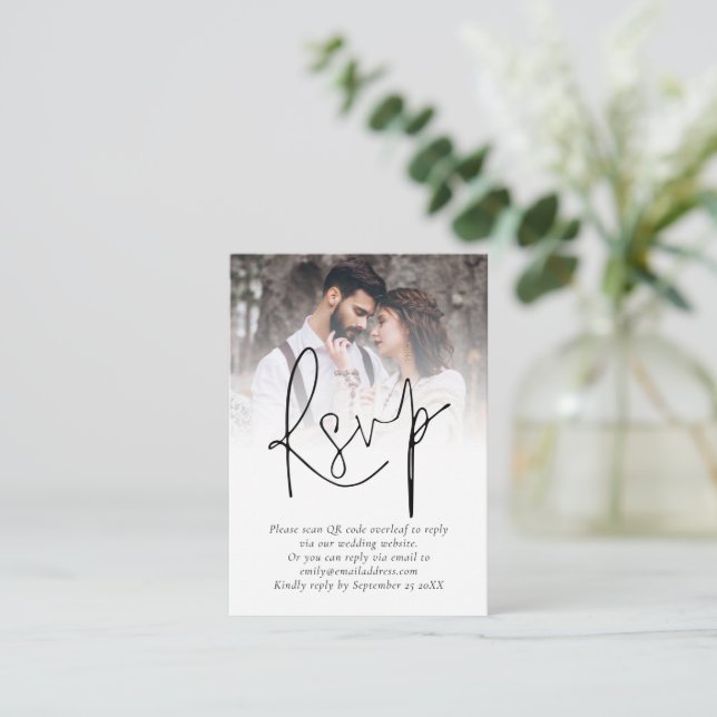Modern QR Code Photo Wedding RSVP Enclosure Card (Standing Front)