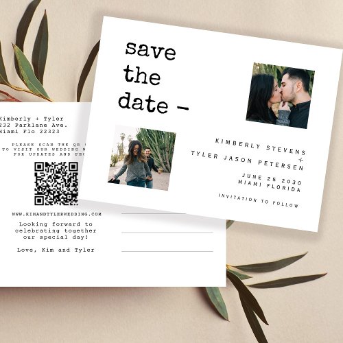 Modern QR CODE photo wedding save the date Announcement Postcard