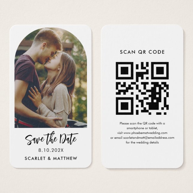 Modern QR Code Photo Wedding Website Save the Date (Front & Back)