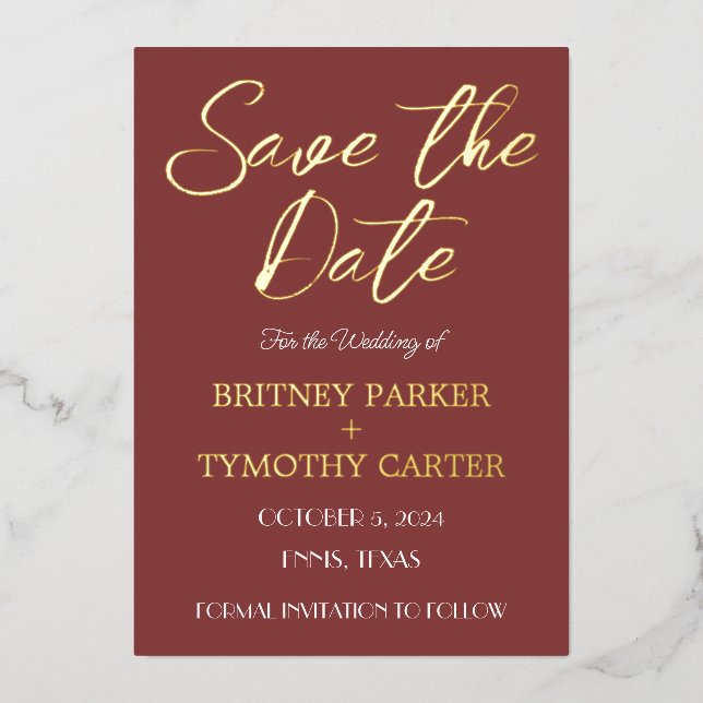 Modern QR Code Photo Wine Burgundy Script Wedding  Foil Invitation (Front)