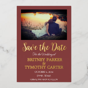 Modern QR Code Photo Wine Burgundy Wedding Foil Invitation