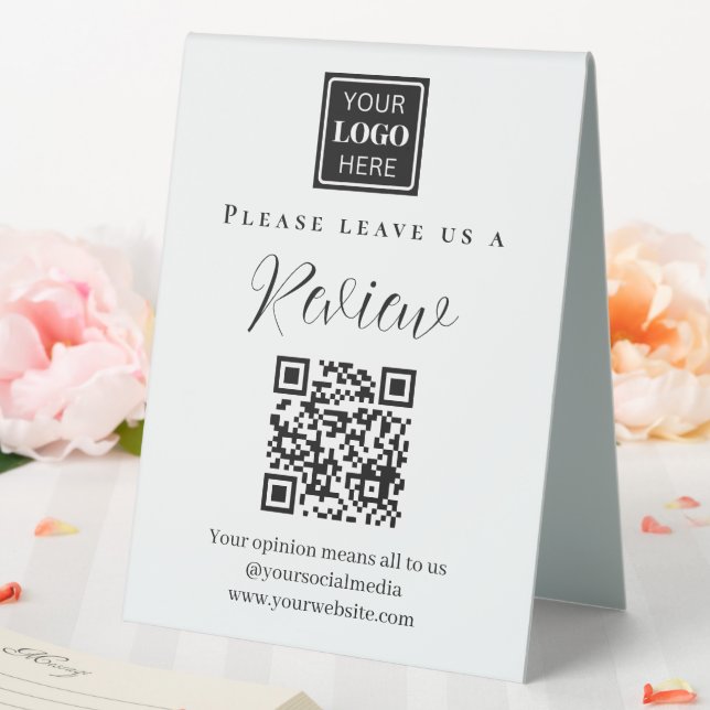 Modern QR code Please Leave us a review Big Table Tent (In SItu (Wedding))