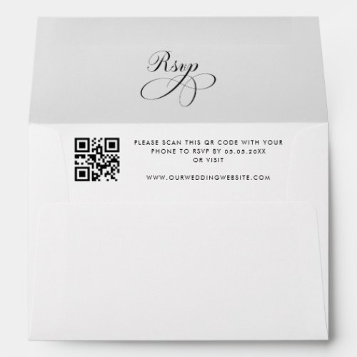 Modern QR Code Pre_Addressed Black White Wedding Envelope