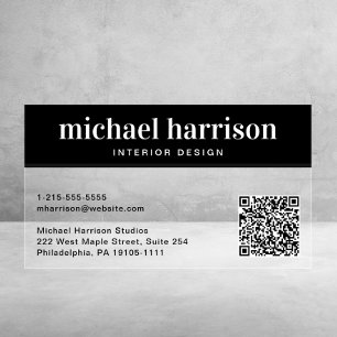 Modern QR Code Professional Black Clear Business Cards