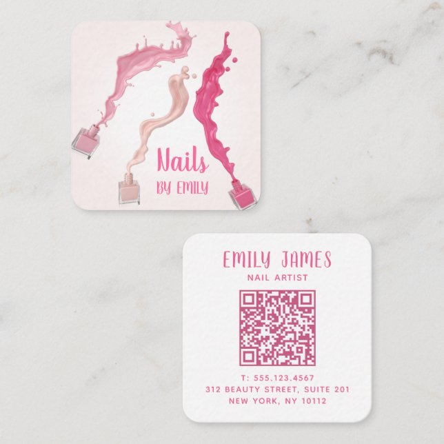 Modern QR Code Professional Nail Spa Salon Square Business Card (Front/Back)