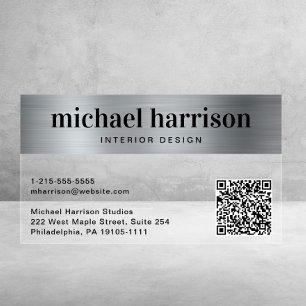 Modern QR Code Professional Silver Clear Business Cards