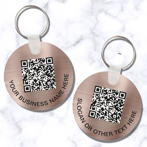 Modern QR Code Promotional Rose Gold Keychain