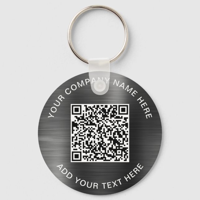 Modern QR Code Promotional Silver Keychain (Front)